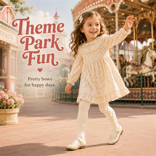 Image of VIKITA Girls Ribbed Tights with Bow - Soft Daily Knitted Leggings