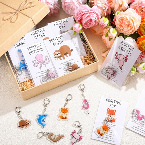 Image of Landical Positive Animal Keychains Bulk, Back to School | First Day of School Gift, Inspirational Cards, Acrylic Charms, Coworker Appreciation, Team Recognition, Group Handouts