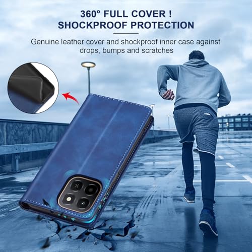 Image of Jasonyu Case for Honor X6c Leather Wallet Flip Cover with Card Holder,Kickstand, Magnetic Closure,TPU Shockproof Phone Case (Blue)