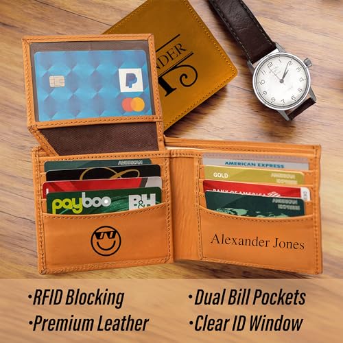 Personalized-Wallet-for-Men-Initial-Monogram-Custom-Engraved-Genuine-Leather-Bifold-Wallet-Birthday-Anniversary-Gift-for-Husband-Boyfriend-Groomsmen-Dad-Grandpa-Light-Brown