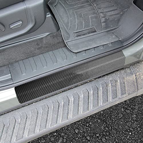 LEXLEY For Ford 2015-2025 F150 Carbon Fiber Style Leather Door Sill Protector,Guard Sills Protector Trim,Welcome Pedal Protect 4PCS-With SILVER 