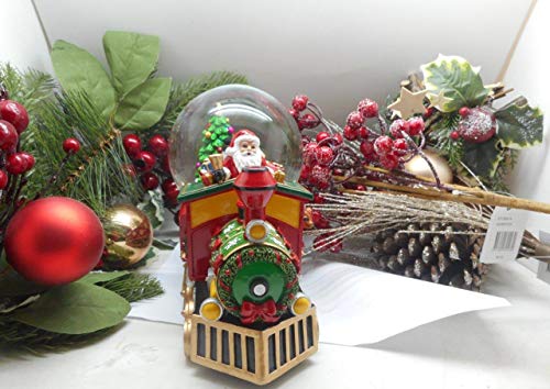 Lightahead Musical Christmas Santa Driving The Train Figurine with Snowman Gifts Christmas Tree Inside Falling Snow Water Ball Snow Globe in Polyresin