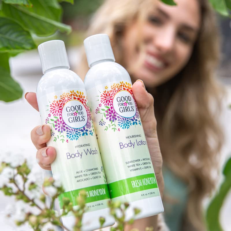 Good For You Girls GIFT SET for Face & Body – Contains: Gel Cleanser, Purifying Toner, Moisturizer, Body Wash Soft Powder Scent, Body Lotion Fresh Honeydew Scent, Made in the USA | GIFT SET 5 Pieces