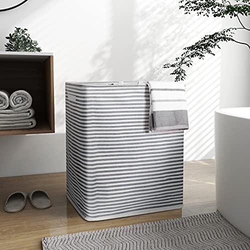Wowlive 115L Freestanding Laundry Hamper Divided Collapsible Large Laundry Basket 2 Removeable Liner Bags Dirty Clothes Hamper With Extended Handles Easy To Carry (Striped Grey) #TOP1