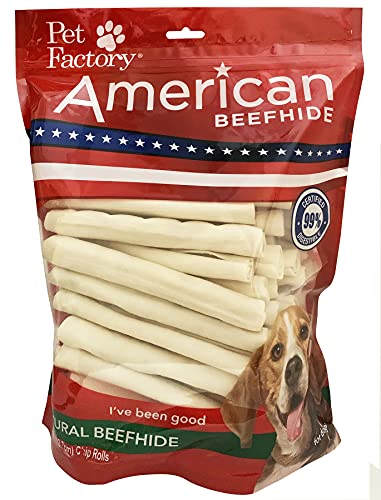 Pet Factory American Value Chews 28209 5" Rawhide Chip Roll Snack/Sticks for Dogs 50 Pack. American Beefhide is a Great Natural Source for Protein and Assists in Dental Health