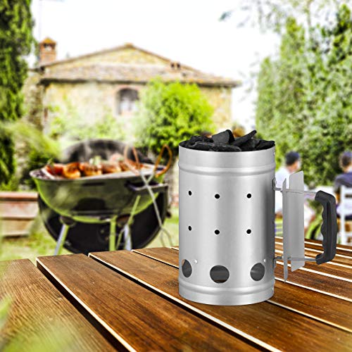 Relaxdays Anzündkamin, aus Stahl, Grillkohleanzünder für BBQ, Kamin, Grills, H x D: 27 x 16 cm, Grillstarter, silber 2