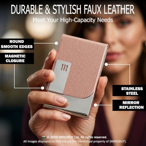 Image of Mini2buy Customized Name Engraved Card Holder for Credit, Debit, ATM, and Business Visiting Cards from Premium Stainless Steel Size Ideal for Personal use or Corporate Gifting (Pink)
