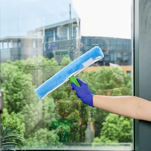 Image of Restaurantware-Clean Tek Professional Window Washer Strip, 1 Window Scrubber with T-Bar Handle - Machine Washable, No-Streak Cleaning, Blue Acrylic Washer for Glass Door, Home Or Commercial Use
