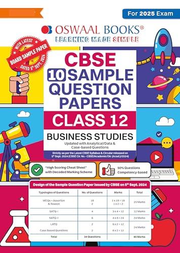 Oswaal CBSE Sample Question Papers Class 12 Business Studies (For...