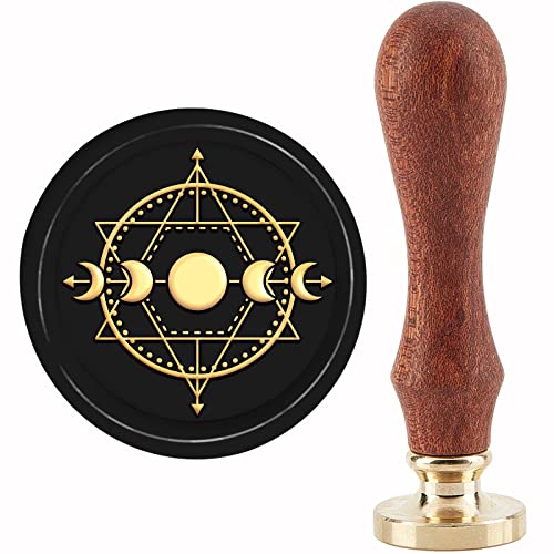 CRASPIRE Moon Phase Wax Seal Stamp Magic Circle Sealing Stamp Copper Seals Retro Removable Brass Stamp Head with Wooden Handle for Letter Invitation Envelope Cards Gift Greeting Cards Decoration