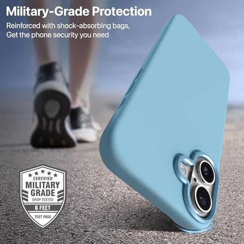 Image of eller sante Silicon Back Cover Case for iPhone 16 Plus Scratch Resistant TPU Shockproof 6ft Feet Drop Protection Support Mag-Safe Wireless Charging- Sky Blue