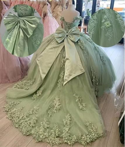 TRHTX Luxury Off Shoulder Quinceanera Dresses Puffy Lace Sweet 15 16 Ball Gowns Beaded Pearly Prom Dresses with Train WZY624