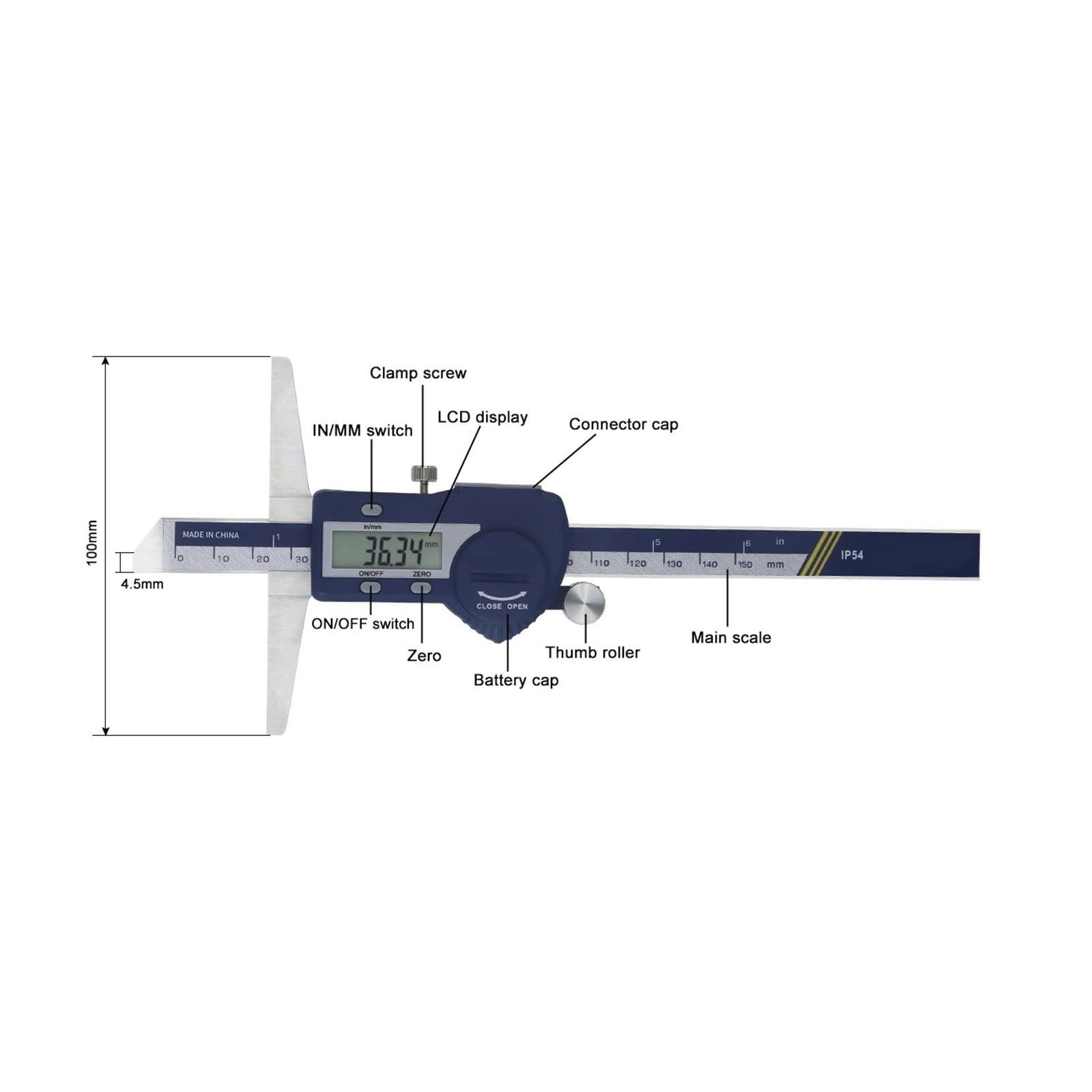 Linijka elektroniczna 150/200/300 mm, suwmiarka cyfrowa, miernik głębokości, narzędzie pomiarowe (0-150mm)