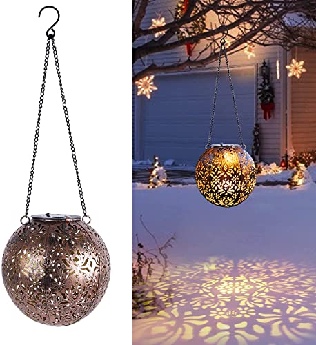 Linternas solares colgantes para exteriores, luz solar vintage de jardín con bombillas LED cálidas para jardín, patio, camino, árbol, iluminación solar de paisaje (bronce) Cover