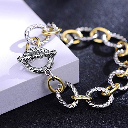Two Tone Chain Link Bracelet Italian Designer Inspired Silver Gold Twisted Rope Statement Chunky Bracelets for Women Fashion Jewelry Gift4