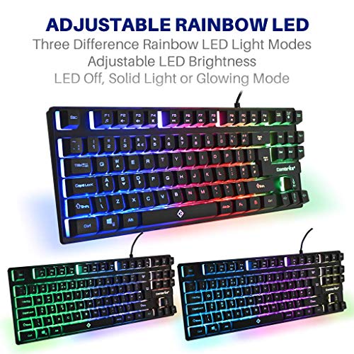 Combrite Falcon Gaming Keyboard And Mouse Set, TKL Compact Size, Rainbow LED Backlit, USB Wired Desktop Combo, UK Layout