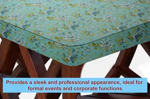 Image of The Furnishing Tree Elastic Cotton Rectangular Center Table Cover 24x36 in Inches Floral Golden Leaf on Blue Base