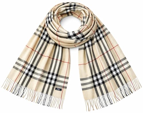 KARMA.DIEM XXL Oversize Schal Damen & Herren Kuschelig weicher Cashmere Feel Tartan Karo Schal karierter Plaid Schal Schottischen Fashion Wrap 180x68 cm (Ivory Beige Plaid Beige)
