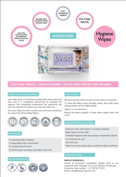Image of Lyon baby wet wipes with lid | 80 x 5-400 wipes | Enriched with aloe vera and vitamin E | Paraben - free and alcohol - free | Extra thick & moist wet wipes for baby's | 95% Pure Water (Pack of 5)