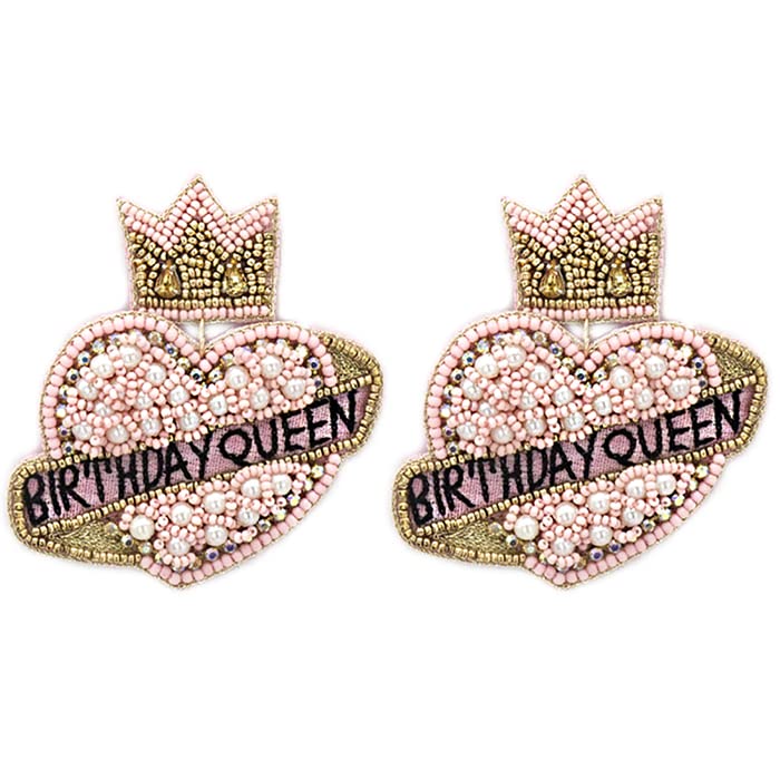 Beaded Birthday Queen Post Earrings Handmade Birthday Heart Earrings Queen Crown4