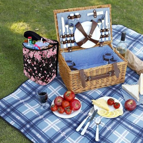 Image of Talayituse Butterfly Cherry Blossom Print Car Trash Can with Adjustable Straps, Foldable Car Trash Bag Bin Car Garbage Bag Multipurpose Storage Box for Vehicle Travel Camping Picnicing