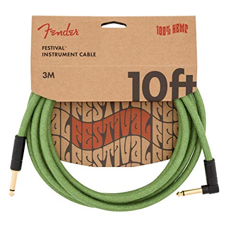Fender Festival Hemp Instrument Cable, Guitar Cable, Guitar Accessories, Straight/Angle, Green, 10ft - image 1