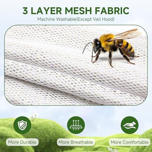 Upgraded Bee Suit for Men & Women Sting Proof, Thickened Ventilated Beekeeper Suit with Gloves & Round Veil, Full Protection Beekeeping Suits(XXL 5'11