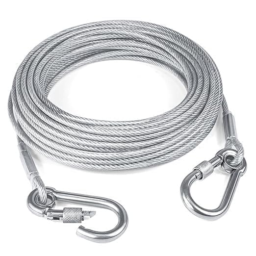 10 m Reflective Dog Tie Out Cable | Heavy Duty Steel Wire Tether with Locking Hooks | Vinyl Coated Outdoor Dog Leash for Large Dogs, Camping & Backyard-image-16