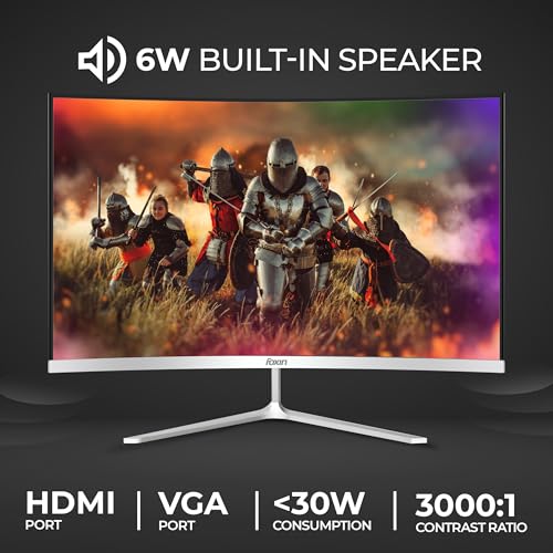 Image of Foxin Elite 24 Inch Curved LED Monitor | FHD 1080p, 100Hz Frameless & Anti-Glare | HDMI & VGA | 5ms | Wall Mountable | 2800R Curve | Curved PC Monitor for Gaming, Work | White