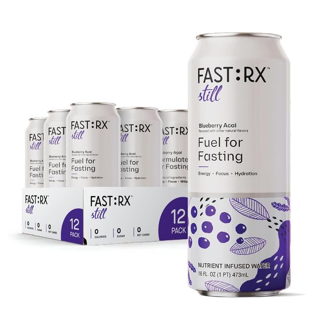 FASTRX  Still  Bebida en ayunabebida cetogénica  Acai de arándanos  Paquete de 12 electrolitos, extracto de té verde, ginseng de Panax, ACV,