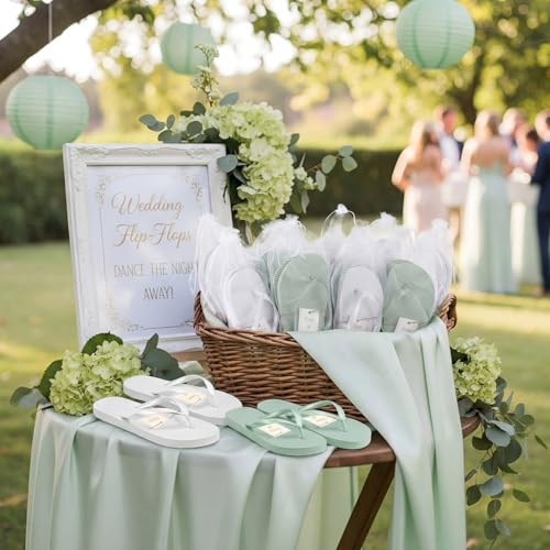 Image of Unittype Flip Flops Bulk for Wedding Guest Slippers Wedding Flip Flops with Cards Bags for Pool Beach Party