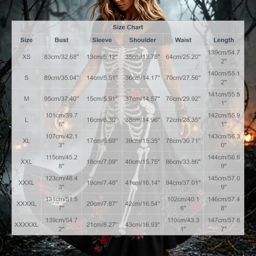 XOGWVJ Halloween Dresses for Women Skeleton Print Gothic Maxi Dress Short Sleeve Costume Party Outfit Renaissance Medieval christmas party dresses for women Black XS - image 3