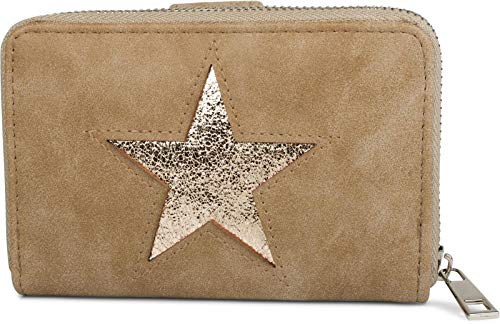 Preisvergleich Produktbild styleBREAKER Geldbörse mit Stern Cutout in Metallic oder Pailletten Optik, Reißverschluss, Portemonnaie, Damen 02040076, Farbe:Braun / Rosegold metallic