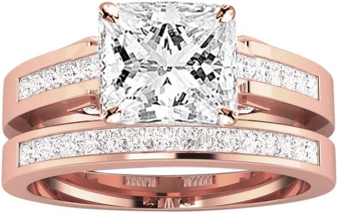 Store 3.25 Carat LAB GROWN DIAMOND Channel Set Princess Cut Princess Cut Diamond Engagement Ring (G-H Color VS1-VS2 Clarity 2.5 Ct Center)
