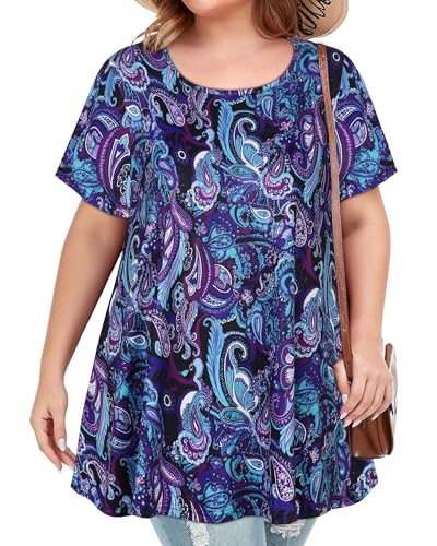 Image of JOELLYUS Plus Size Tops for Women Tunic Floral Casual Short Sleeves T Shirts Flowy Blouses 2026