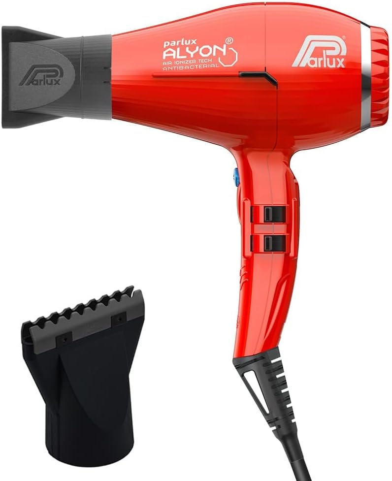 Parlux Alyon Red Hair Dryer + M Hair Designs Hot Blow Attachment (Bundle) – Lightweight, Fast-Drying, Ionic Blow Dryer for Frizz-Free, Salon-Quality Styling