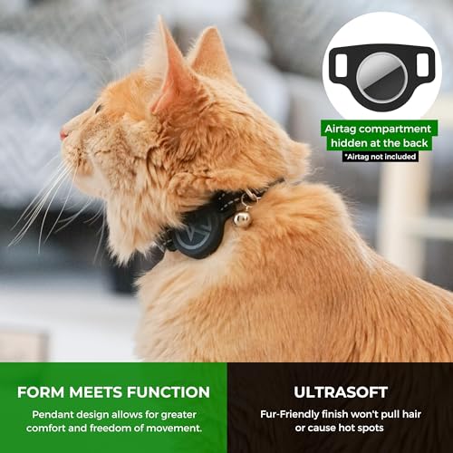 Kitty Kompass Airtag Holder Cat Tracking Collar - Breakaway, Reflective Kitten Collar with Apple Air Tag Holder and Bell for Girl Boy Cats