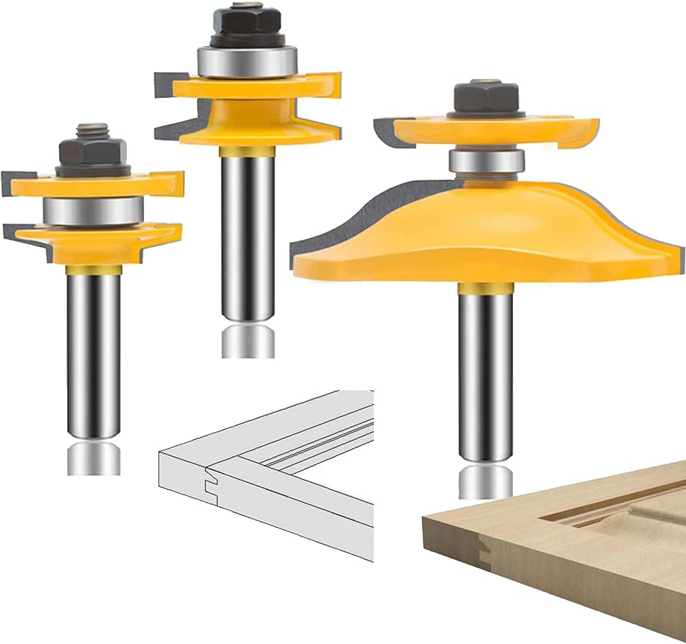 LEATBUY 3 PCS Router Bit Set 1/2-Inch Shank, Round Over Raised Panel Cabinet Door Ogee Rail and Stile Router Bits, Woodworking Wood Cutter, Groove Tongue Milling Tool(1/2 Double)
