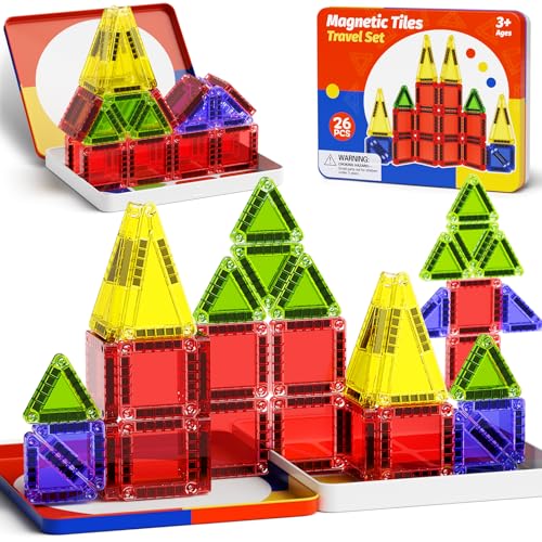 Image of Magnetic Tiles Travel Toys with Storage Case, Portable STEM Building Blocks for 3-8 Year Olds, Toddler Airplane Activities & On-The-Go Birthday Gift for Boys & Girls