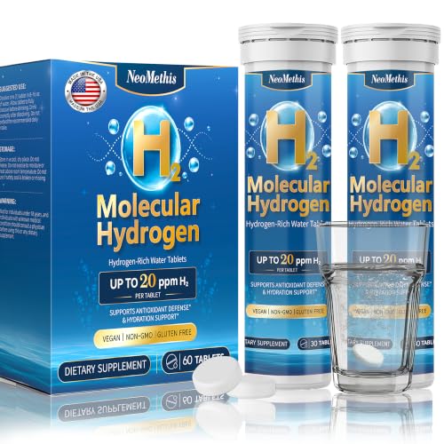 NeoMethis Hydrogen Water Tablets –Up to 20ppm | H2 Molecular Hydrogen + Elemental Magnesium | Fast-Dissolving Antioxidant Supplement | 60 Tablets | Supports Brain Health, Energy & Cellular Function