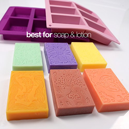 Rectangle Silicone Soap Molds - Set Of 2 For 12 Cavities - Mixed Patterns - Soap Making Supplies By The Silly Pops #TOP6