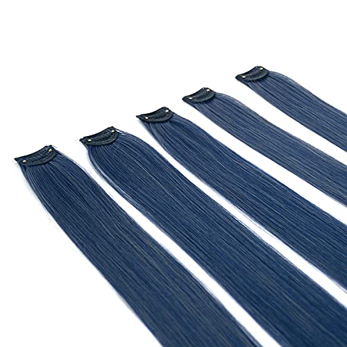 LyoRuSi Grey Blue Colored Clip in Hair Extensions 22inch Thick Colorful Party Highlight Long Straight Clip on Hairpieces for Women Girls(GreyBlue)
