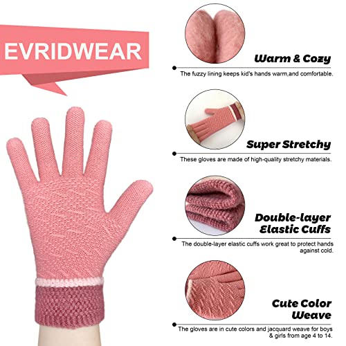 Image of EvridWear Boys Girls Magic Stretch Gripper Gloves 3 Pair Pack Assortment, Kids One Size Winter Warm Gloves Children
