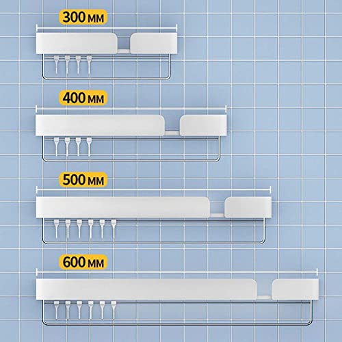 Estantes flotantes Estantes de baño Adhesivos con toallero Estante de baño Sin taladrar Espacio montado en la Pared Aluminio para baño e Inodoro-Blanco_50cm