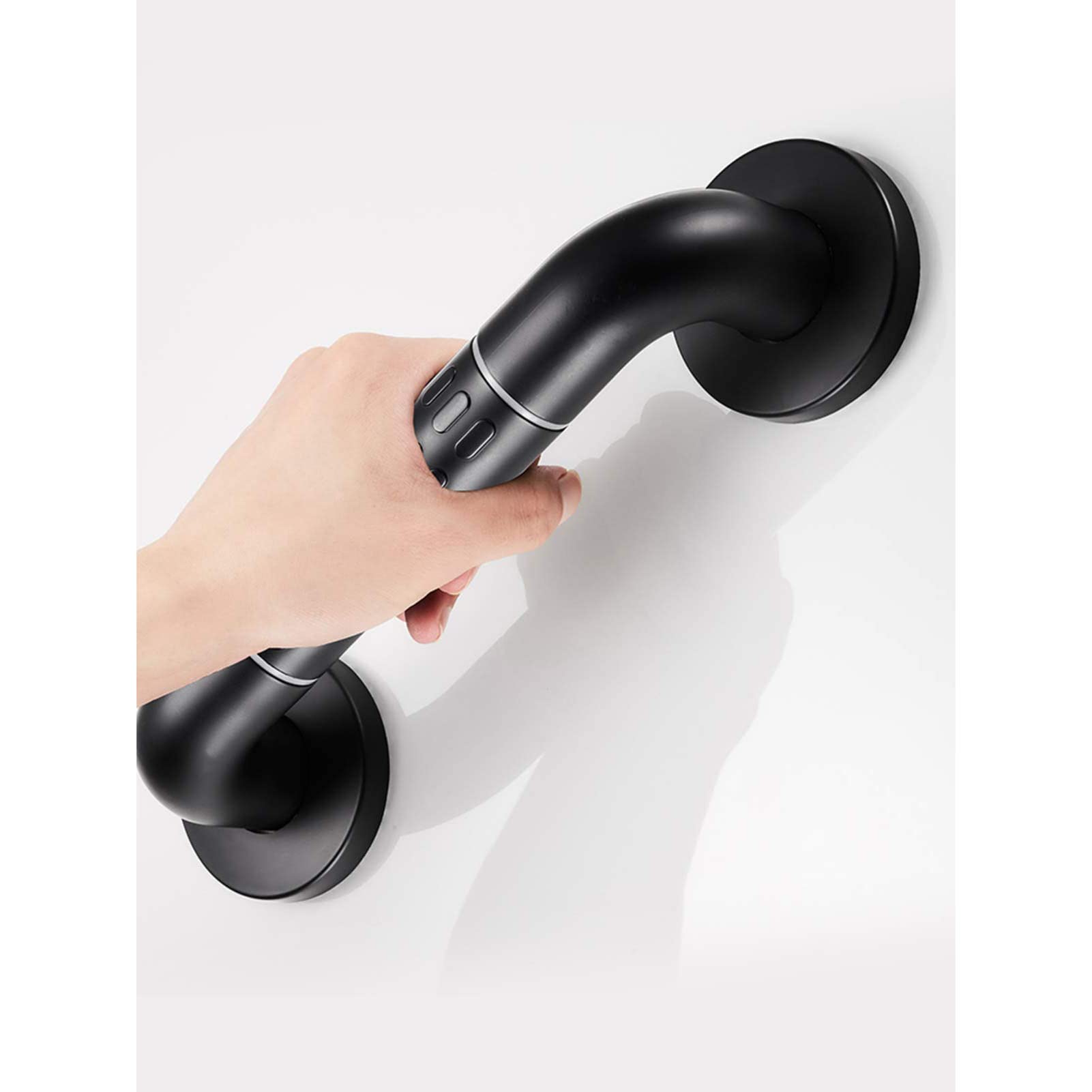 Asidero de baño de Acero Inoxidable Sus 304 con Agarre de Seguridad, Ideal para bañeras e inodoros (Negro, 48 cm)
