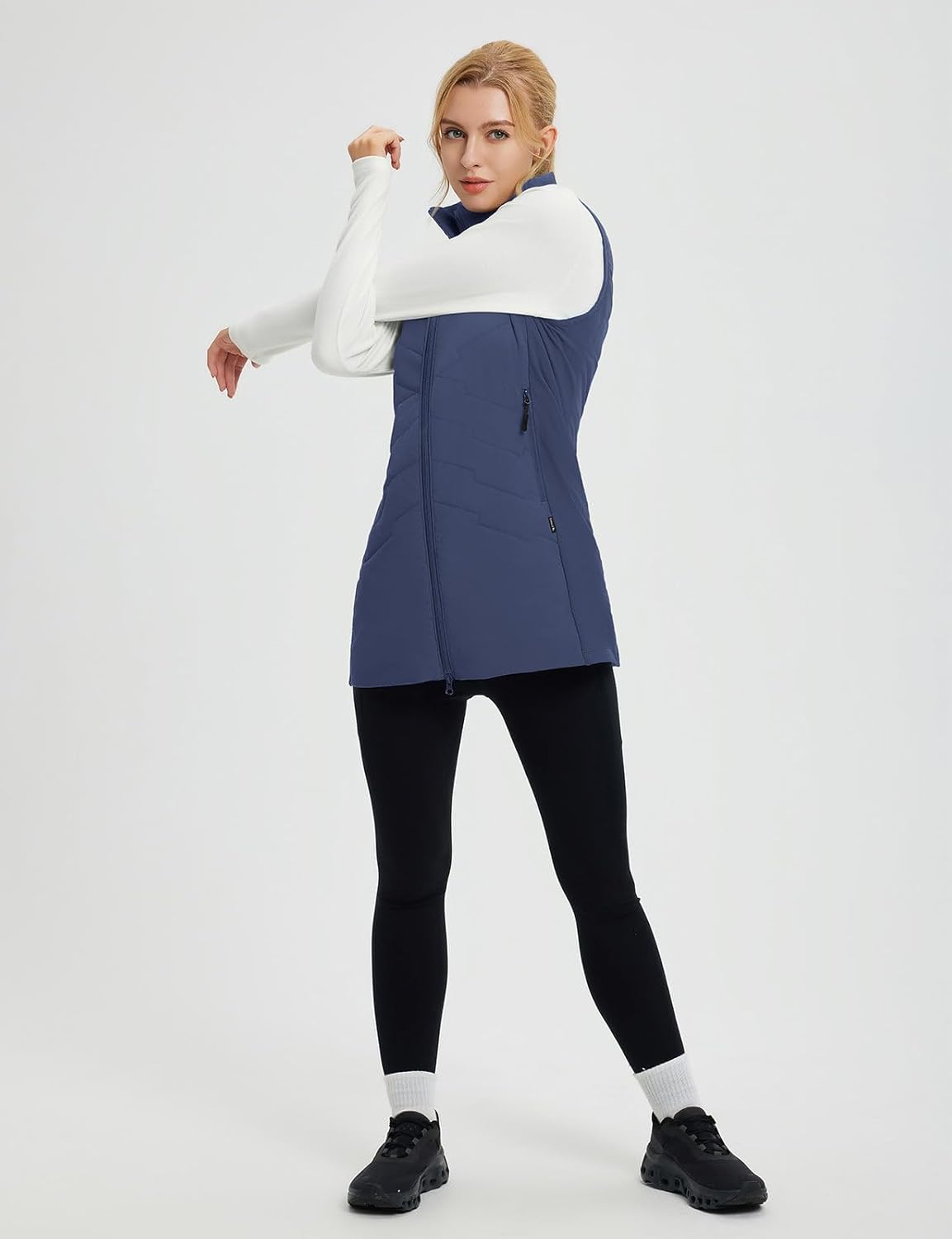 baleaf Running Vest for Women Long Puffer Fall Coat Sleeveless Jacket Outerwear Winter Warm Fleece Hybrid Lightweight - Image 3