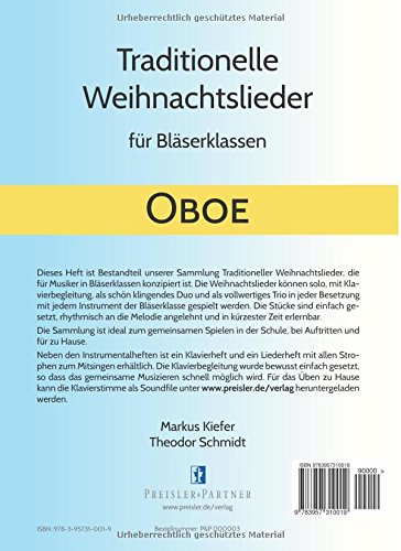 Traditionelle Weihnachtslieder für Bläserklassen: Oboe (German Edition)      Paperback – October 26, 2013