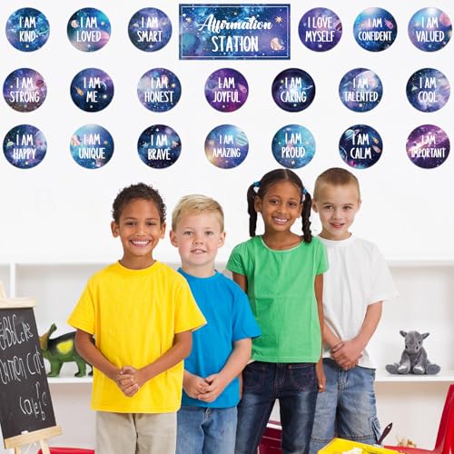 Image of Outer Space Affirmation Station Bulletin Board Set Positive Bulletin Board for Classroom Growth Mindset Decoration Inspirational Motivational Accent Cutouts for Home School Teacher Wall Mirror Supply
