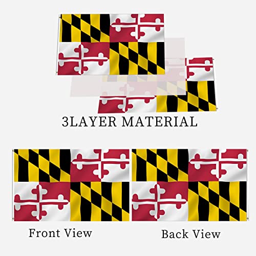 Maryland Flag 3X5 Outdoor Double Sided Heavy Duty Md State Flag For Maryland 3 Ply Thick Nylon Material With 2 Metal Grommets, 4 Rows Of Stitching #TOP2