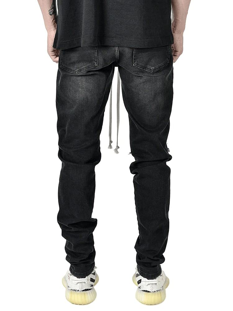 WQZYY&ASDCD Jeans Pantalon Herren Moto Biker Jeans Hip Hop Sticken Schwarz Blau Cool Skinny Ripped Stretch Slim Elastische Denim Bleistifthose Herren S-3Xl